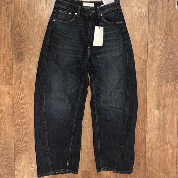 Zara New Baggy Balloon Jeans - Dark Wash - Picture 3 of 5